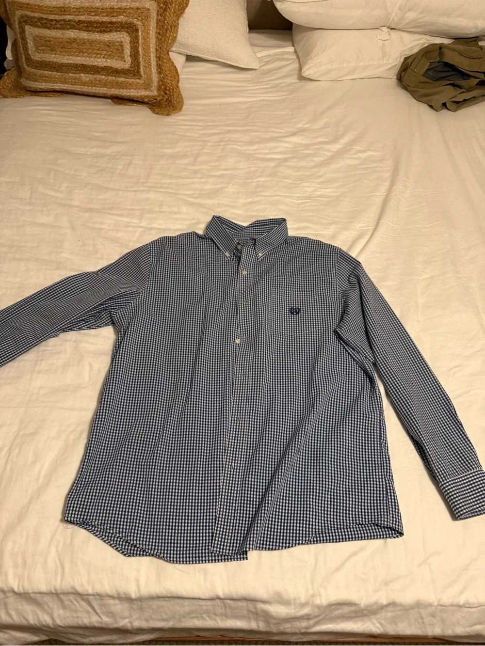 Chaps Men's Blue and White Gingham Button-Down Shirt